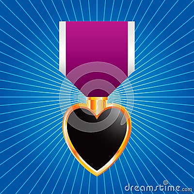 Purple heart medal on blue starburst Vector Illustration