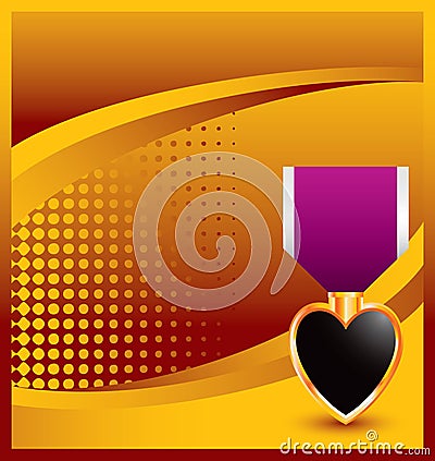 Purple heart medal on yellow halftone background Vector Illustration