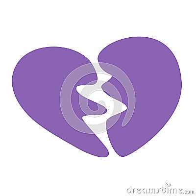 Purple heartbreak. Broken heart or divorce. Flat icon for apps and websites. Vector Illustration of a Valentine s Day. Isolated Stock Photo