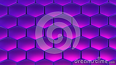 Purple hexagons 3D geometric background, shiny metallic honeycomb pattern Cartoon Illustration