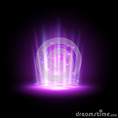 Purple hologram or podium projector, teleport, ray Vector Illustration