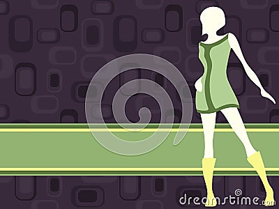 Purple horizontal retro banner with mod girl Stock Photo