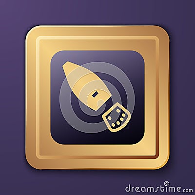 Purple Human footprints shoes icon isolated on purple background. Shoes sole. Gold square button. Vector Vector Illustration