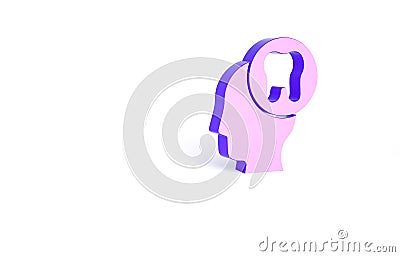 Purple Human head with tooth icon isolated on white background. Tooth symbol for dentistry clinic or dentist medical Cartoon Illustration