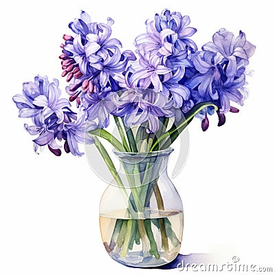 Purple Hyacinth Watercolor Print In Realistic Cartoon Style Cartoon Illustration