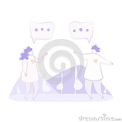 Purple illustration. The guy and the girl are talking Vector Illustration