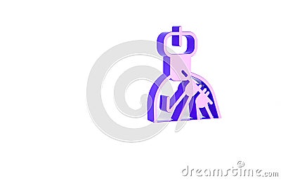 Purple Indian man plays flute icon isolated on white background. Artist playing Bansuri folk music of India. Minimalism Cartoon Illustration