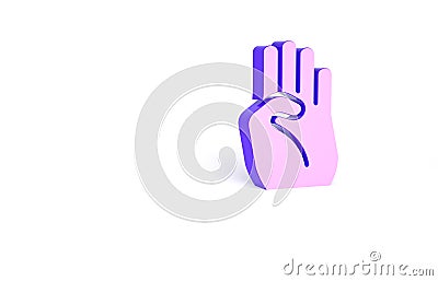 Purple Indian symbol hand icon isolated on white background. Minimalism concept. 3d illustration 3D render Cartoon Illustration