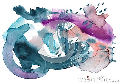 Purple indigo expressive watercolor stain. dynamic multicolor abstraction Stock Photo