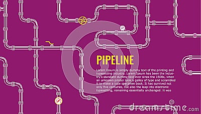 Purple Industrial background with white pipes for water, gas, oil, Vector Illustration