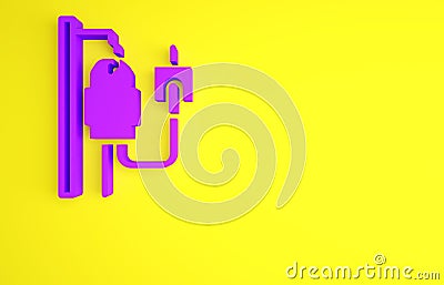 Purple IV bag icon isolated on yellow background. Blood bag. Donate blood concept. The concept of treatment and therapy Cartoon Illustration