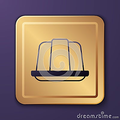 Purple Jelly cake icon isolated on purple background. Jelly pudding. Gold square button. Vector Vector Illustration