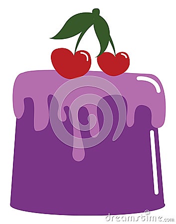 A purple jelly with cherry toppings, vector or color illustration Vector Illustration