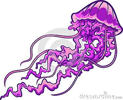 Purple jelly fish swimming up cartoon Vector Illustration