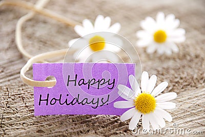 Purple Label with Happy Holidays Stock Photo