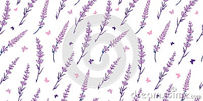 Purple lavender flowers repeat pattern design. Vector Illustration