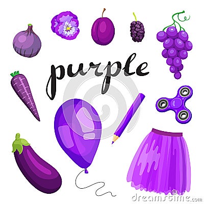 Purple. Learn the color. Education set. Illustration of primary colors. Vector Illustration
