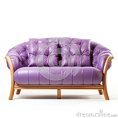 A purple leather couch with wooden legs, AI Stock Photo