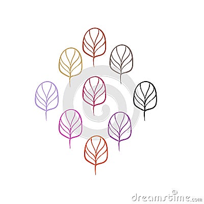 Purple leaves flowers card vector floral design element primitive scandinavian Stock Photo