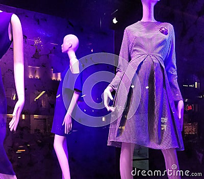 Purple Lighting in a Store Window, Fashion Trends, NYC, NY, USA Editorial Stock Photo