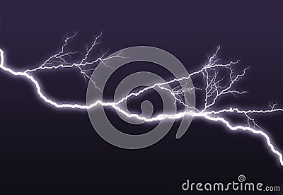 Purple lightning branched out in the sky Stock Photo