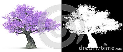 Purple lilac blossom tree isolated with alpha mask for easy isolation 3D illustration Cartoon Illustration