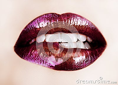 Purple lipstick lips Stock Photo