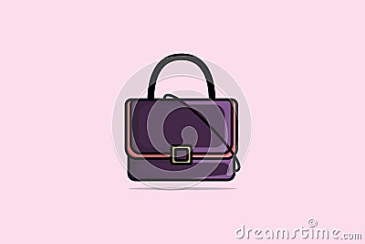 Purple Luxury Women Handbag or Purse Clutch Bag vector illustration. Beauty fashion objects icon concept. Elegant ladies bright Vector Illustration
