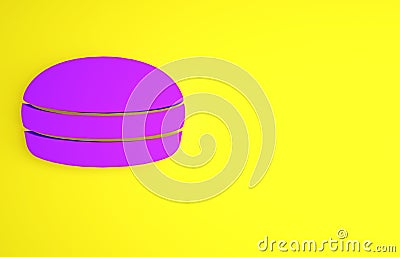 Purple Macaron cookie icon isolated on yellow background. Macaroon sweet bakery. Minimalism concept. 3d illustration 3D Cartoon Illustration
