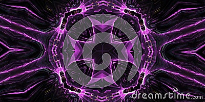 Purple magic kaleidoscope. The device of the universe, crescent moon and sun with a face on a black background. Magic kaleidoscope Stock Photo