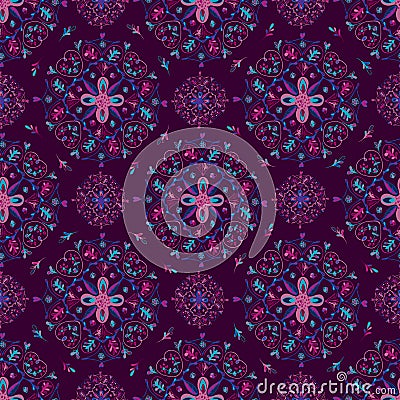 Purple Mandala Floral Pattern on Purple Background Vector Illustration