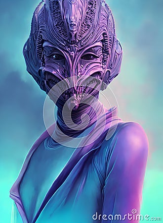 Purple masked Alien from the future. Stock Photo