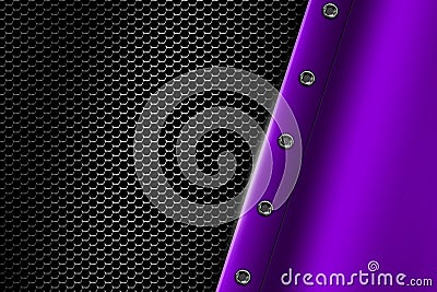 Purple metal background with rivet on gray metallic mesh. Cartoon Illustration