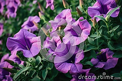 Purple mexican petunia beautiful blooming flower green leaf background. High quality photo --ar 3:2 Stock Photo