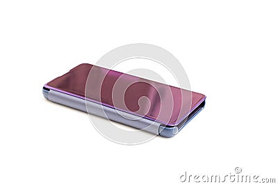 purple mirror case-book for smartphone on a white background Stock Photo