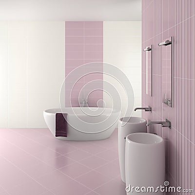 Purple modern bathroom with double basin Stock Photo