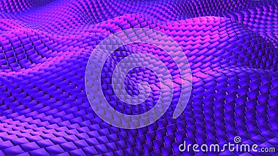 Purple mosaic background, 3D waves from square metal shapes Cartoon Illustration