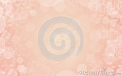 Purple music backgPink music background with notes. Bokeh backdrop with falling and floating treble clefs, notes and Vector Illustration