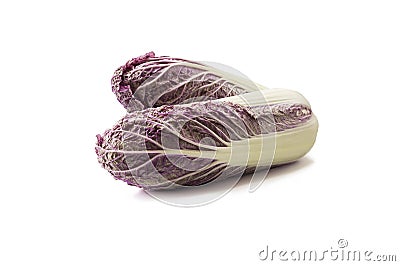 Purple napa cabbage on white. Purple chinese cabbage isolated on white background. Red Napa, Chinese Cabbage Stock Photo