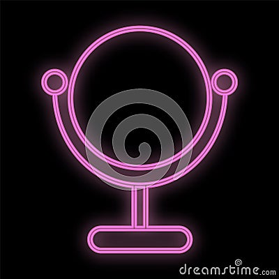 Purple neon mirror on black background. a tool for creating makeup, applying cosmetics to the skin and face. mirror magnifying Vector Illustration