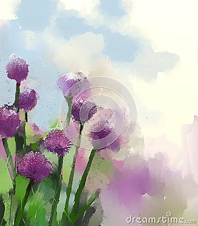 Purple onion flower.Oil painting Stock Photo