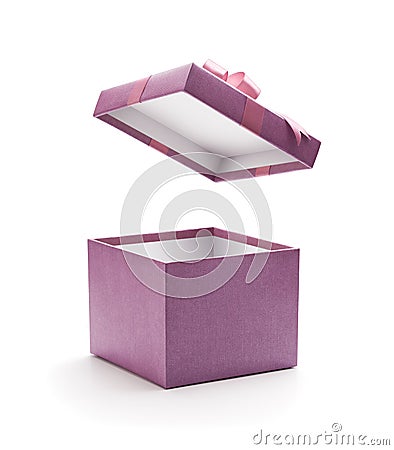 Purple Open Gift Box Isolated on White Stock Photo