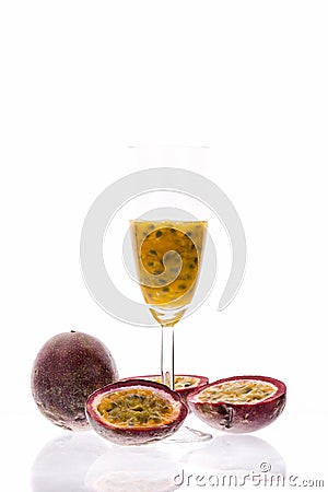 Purple Passion Fruit And Its Pulp Over White Stock Photo