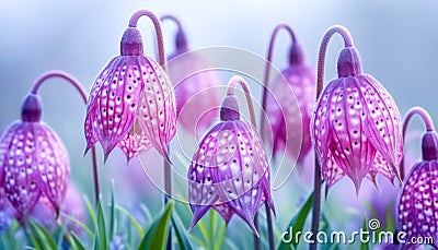 Purple and pink checkered Fritillaria Meleagris in a fresh spring setting Stock Photo