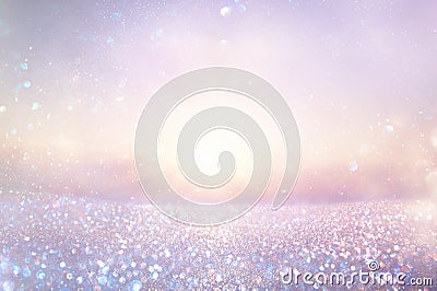 purple and pink glitter vintage lights background. defocused. Stock Photo