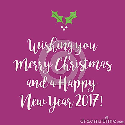 Purple pink Merry Christmas and Happy New Year greeting card wit Stock Photo