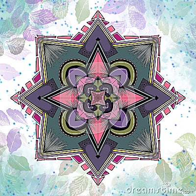 Purple, pink and olive green mandalaPurple, pink and olive mandala illustration Stock Photo