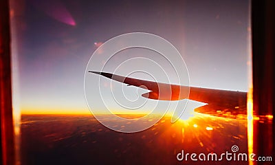 High Altitude Dawn and Sunrise view From Jet Aircraft Stock Photo