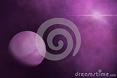 Purple planet and the star in the space Stock Photo