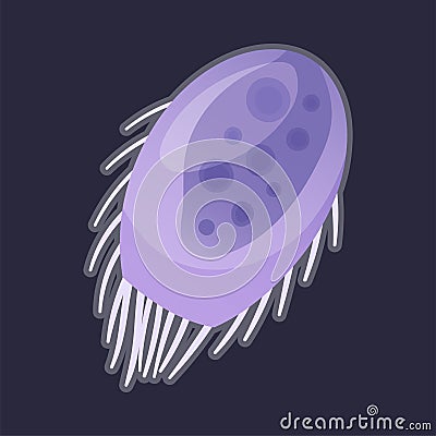 Purple Plankton Water Organism with Tentacles Free Floating on Dark Background Vector Illustration Vector Illustration